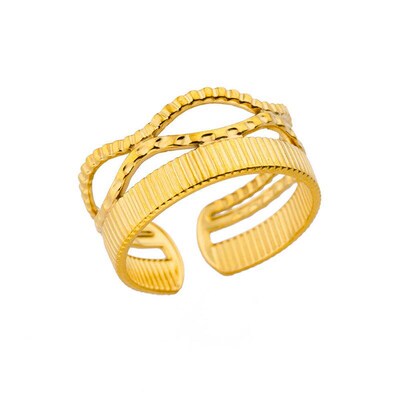 Stainless Steel Wide Geometric Ring OilPressed Couples Finge
