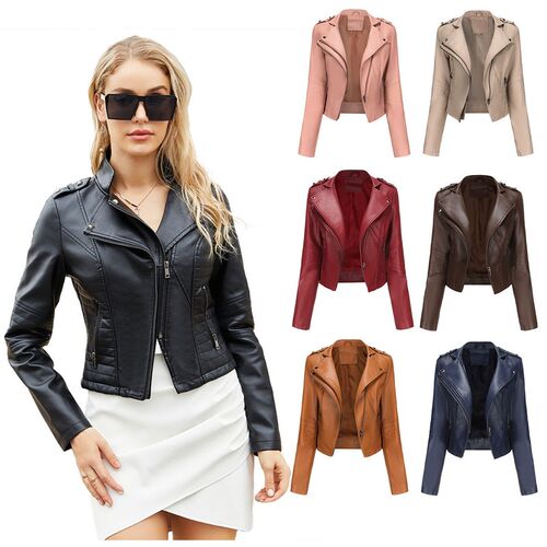 Slim-fit Long-sleeved Leather at Womens Rivet Popular Short