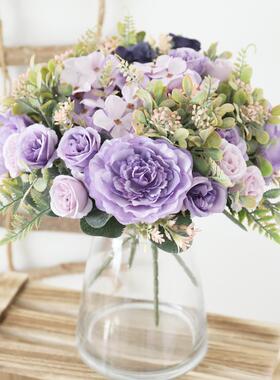 Autumn Artificial Peony Flowers Bride Silk Rose Bouquet DIY