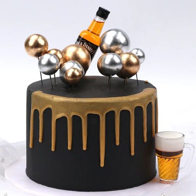 20Pcs Cake Topper Gold Silver Ball Happy Birthday Cake Toppe