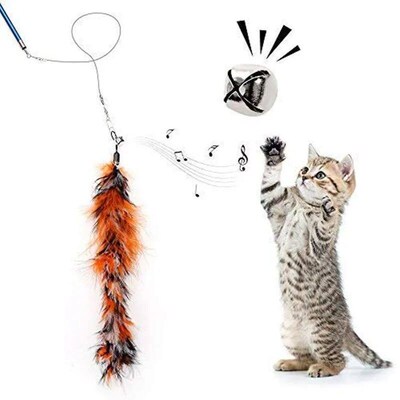 Interactive Cat Feather Toy Feather Teaser  Wand Pet Retract