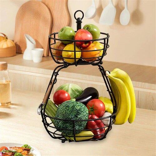 2 Tier Fruit Basket Bowl Metal Organizer Server Display
