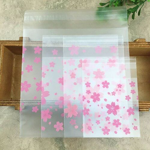 100pcs Cherry Blossoms Candy Cookie Plastic Self-Adhesive Ba