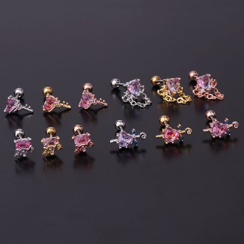 20G Stainless steel thin rod earring color beryl zircon ear