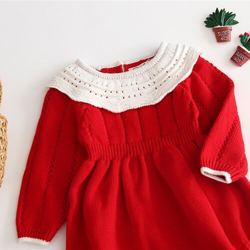 Baby Girls Knitting Romper 2022 Autumn Red Girl Clothes Newb