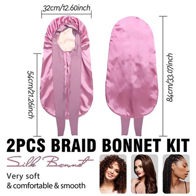 Extra Large Hair Long Silk Bonnet Cap With Elastic Satin Hai