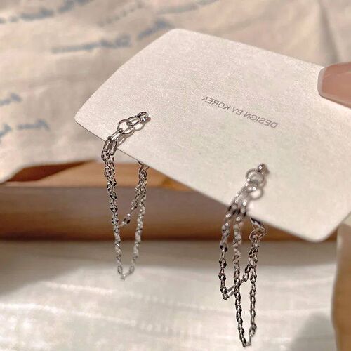 New Double Layers Silver Color Long Chain Tassel Pendant Ear