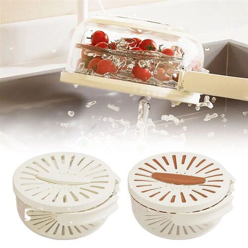 New Drain Basket with Lid Fruit Rice Washing Drain Basket wi