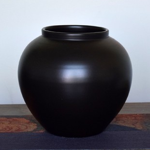 手工陶瓷水培花瓶酒店客厅电视柜玄关桌面摆件干枝花器哑光黑色罐