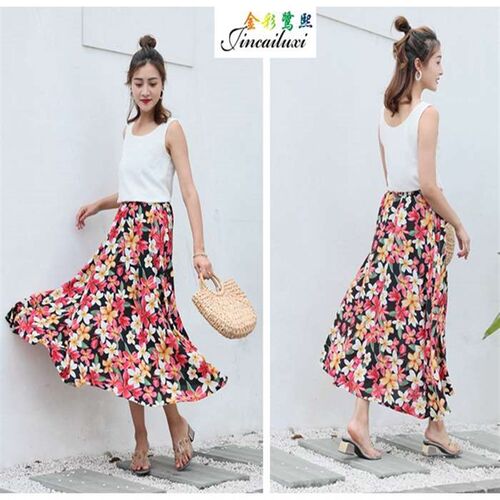 Floral Chiffon Skirt Womens Summer High Waist A- Line One-P