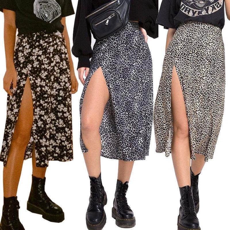 Women Summer Split Leopard Skirts 2020 Black Fashion Long Sk图片