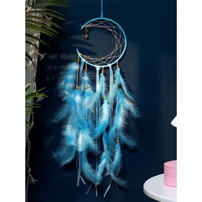 Moon Dream Catcher Feather Wind Chimes Hand-woven Wall Bedro