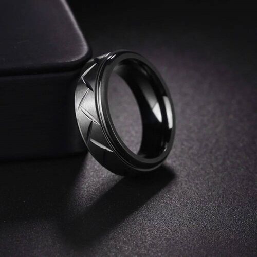 1pc Fashion Mens Black Stainless Steel Ring Groove Multi-F