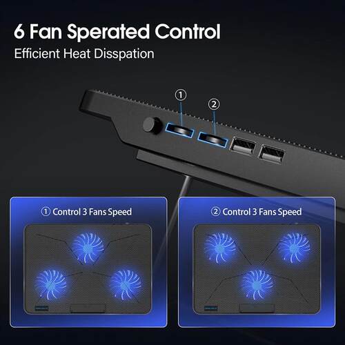 Coolcold 15.6-17.3inch Laptop Cooling Pad with 6 Quiet Fans,