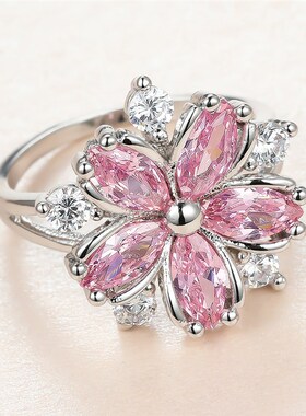 Cute Female Pink Crystal Stone Ring Charm upscale Thin Weddi