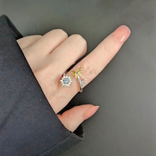 Rotatable Butterfly Ring Set with Daisy Adjustable Open Flow
