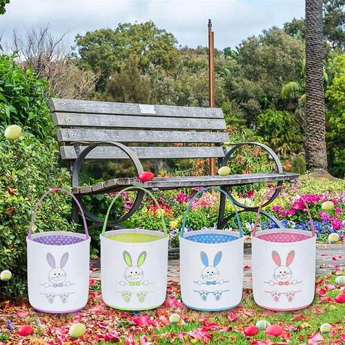 Easter Bunny Ear eggs Bucket Basket Canvas Portable storage