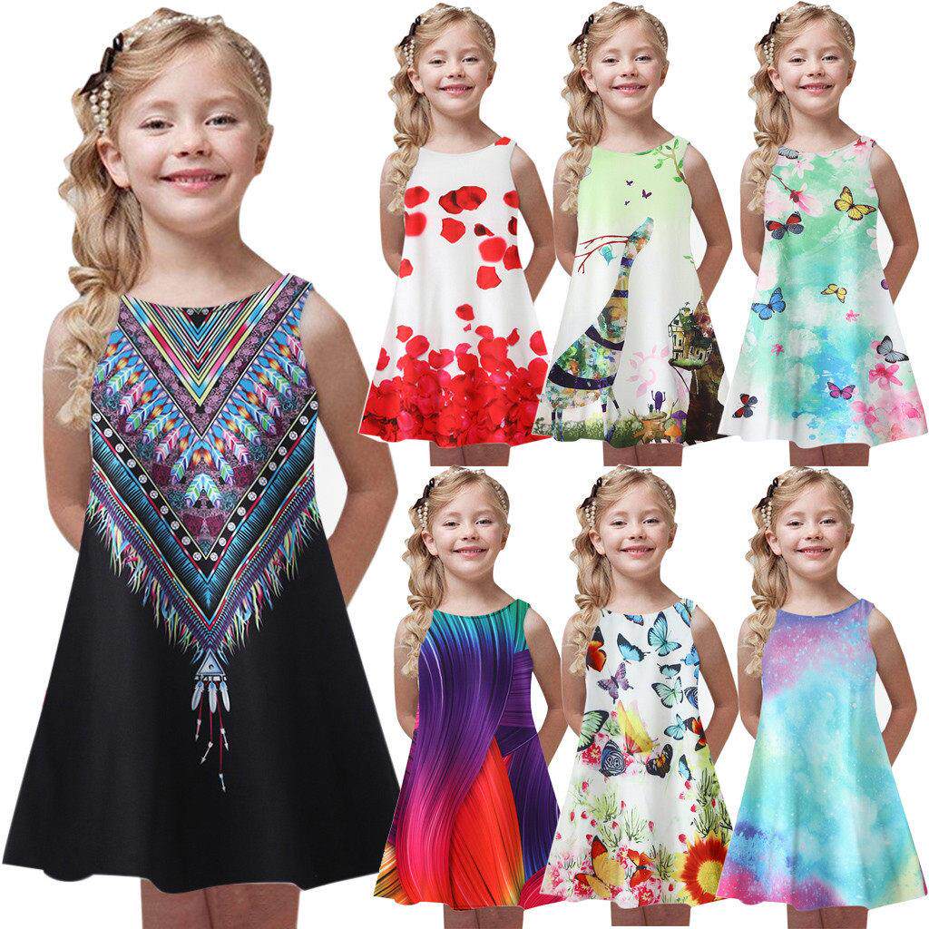 Toddler Girls Summer Fashion Princess Dress Kids Baby Printi
