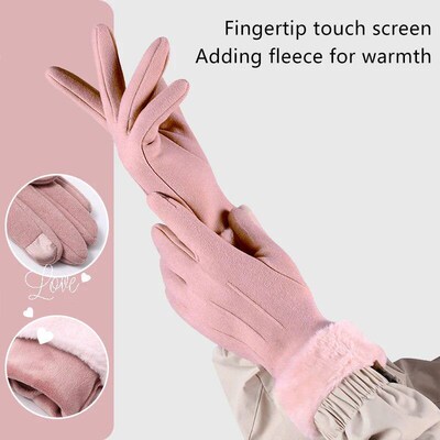 Thickened Touch Screen Suede Gloves Women Autumn Winter Outd