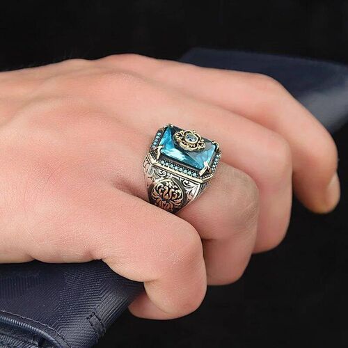 Retro Handmade Turkish Signet Ring for Men Vintage Silver Co