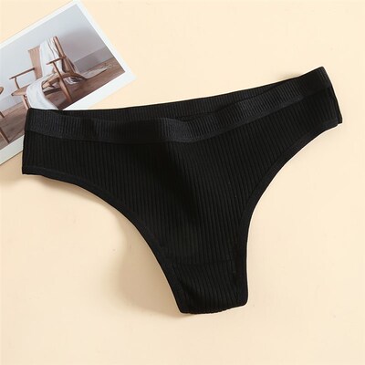 3 Pcs Seamless Ladies Ribbed Cotton Thong Simple Womens Low