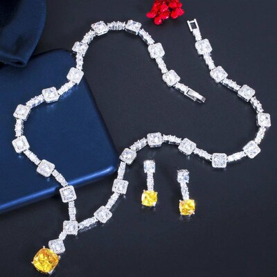 ThreeGraces Elegant Yellow CZ Crystal Silver Color Big Squar