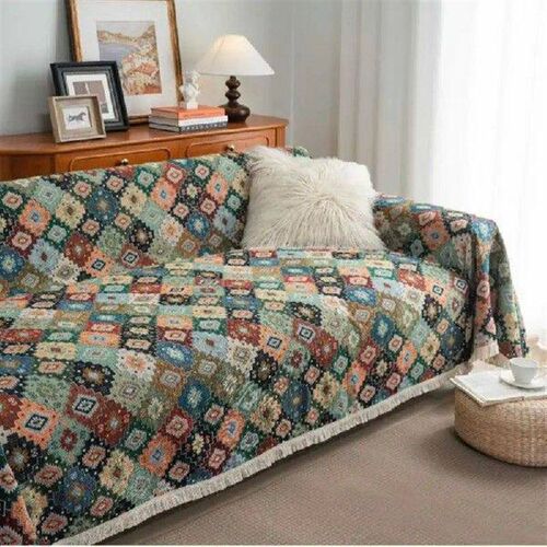 Green Vintage Sofa Towel Anti-cat Scratch Jacquard Diamond