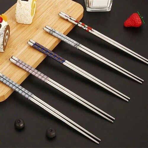 Stainless Steel Chopsticks Non-slip Food Sticks Chinese