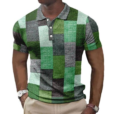 Mens Buttoned Shirt Plaid Pattern Case Lapel rend Digital P