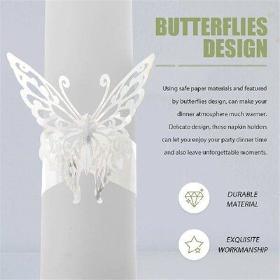 50 Pcs Paper Butterfly Napkin Rings Reusable Elegant