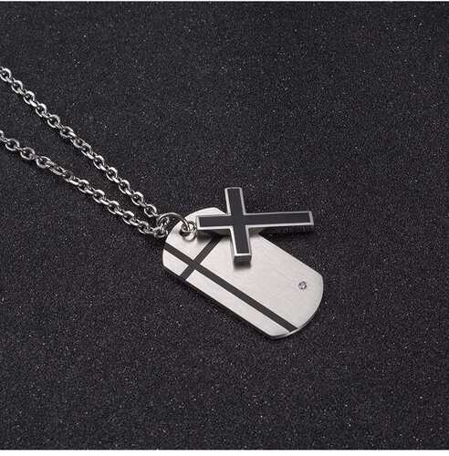 Titanium steel cross pendant tendy mens two-in-one chain te