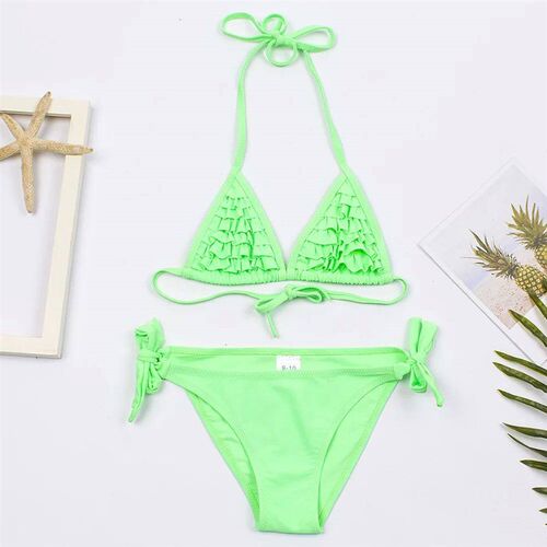 Solid Bandage Girls Bikini Set New Summer Multi Falbala Kids