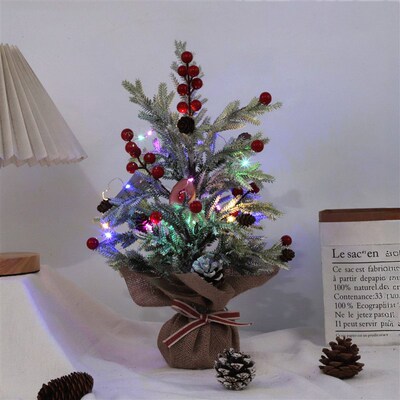 Christmas ree Desktop Ornaments Wooden Base Wrapped With Lin