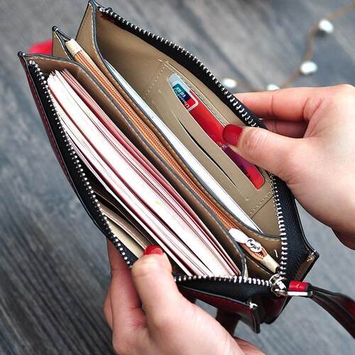 Womens Vintage Oil Wax Leather Zipper Clutch Wallet Female