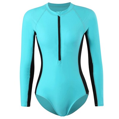 New long-sleeved one-piece swimsuit color matching round nec