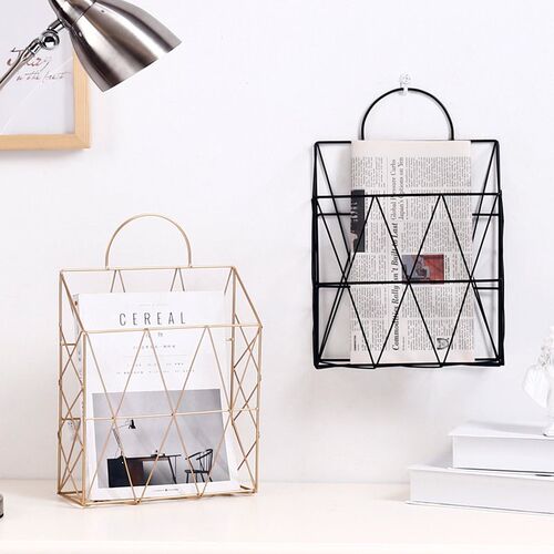 Luxury Nordic Metal Storage Basket Newspaper Decoration Shel