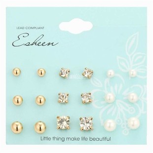 women jewelry stud pl diamond rings ear clip set耳钉女现货