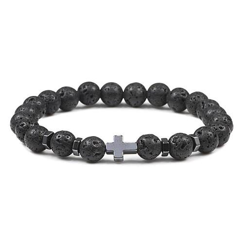 Prayer Men Natural Stone Wood Beads Rosary Hematite Cross Br