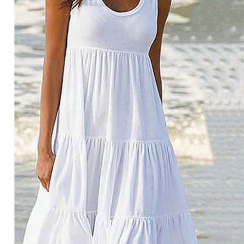 Oversized O Neck Sleeveless Ruffles Loose Beach Dress Women