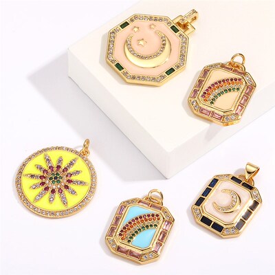 Enamel Painting Moon Star Charms for Jewelry Making Supplies