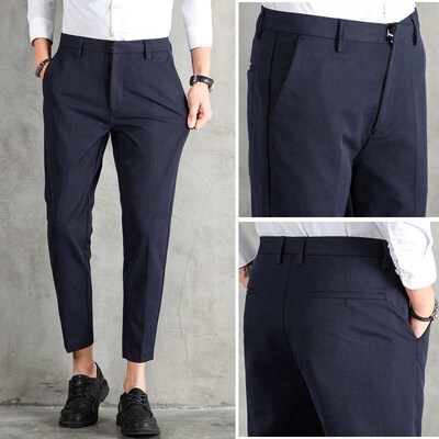Light Mature Style Small Suit Pants Mens Ankle-length Pants