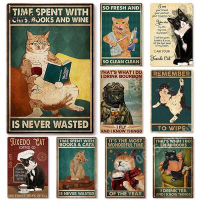 Animal Black Cat Poster Decoration Cafe Canvas Picture Decor
