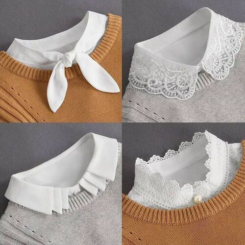 Fashion 2025 Front Tie White Fake Collar for Women Stand Det