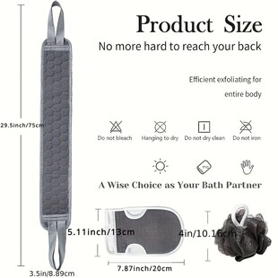 Exfoliating Body Scrubber Set - Includes Back Scrubber, Bath