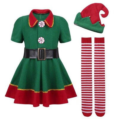 2024 Green Elf Girls christmas Costume Festival Santa Clause
