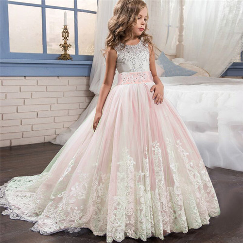 Red Girl Lace Embroidery Christmas Birthday Party Dress Flow