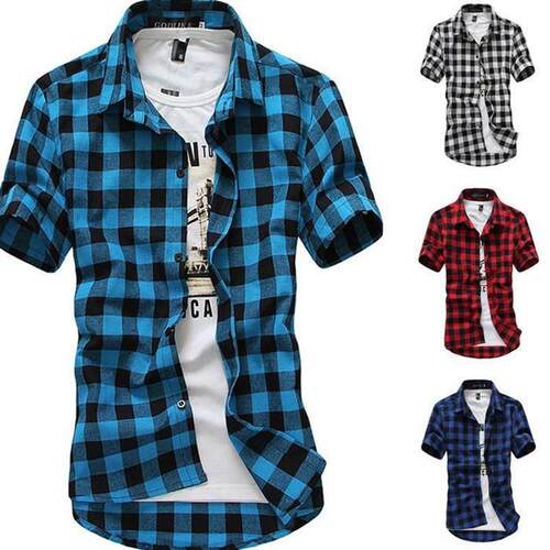 Mens Check Shirt Flannel Brushed Cotton Short Sleeves Casual