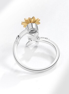 Anxiety Relief Ring Sunflower Daisy Flower Ring Womens Zirco