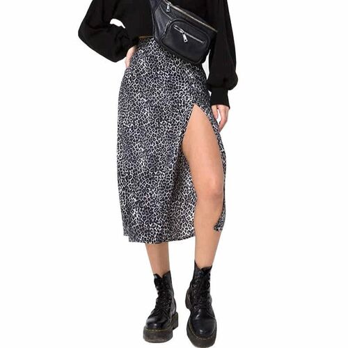 Women Summer Split Leopard Skirts 2020 Black Fashion Long Sk