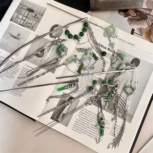 Green Jade Hairpin High-grade Sense Design Niche Antique Hai